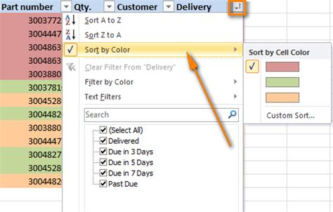 how do you sort rows by color in excel