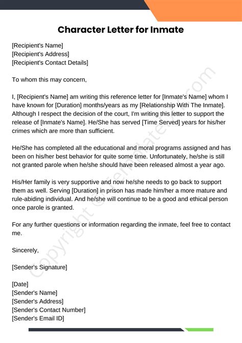 how do you write a character reference letter for an inmate