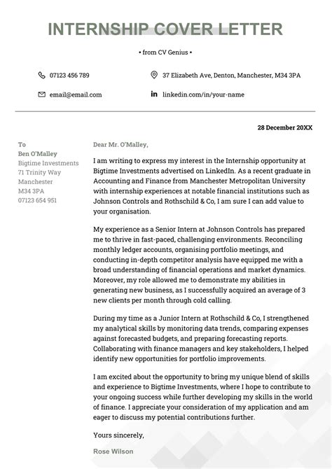 how do you write a cover letter for an internship