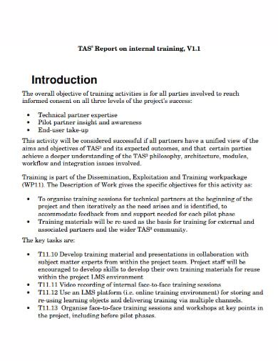 how do you write a training report example