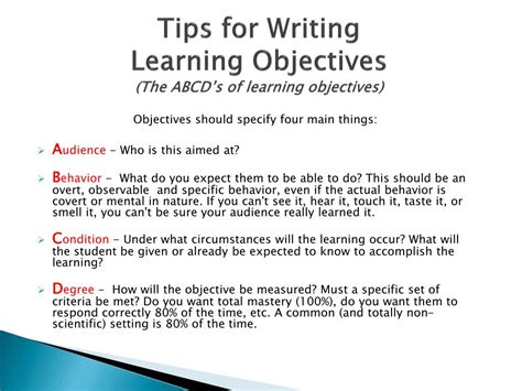 how do you write objectives for a presentation
