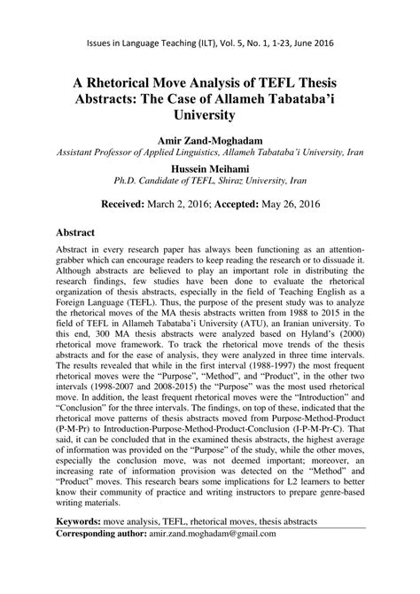 how long should a master's thesis abstract be