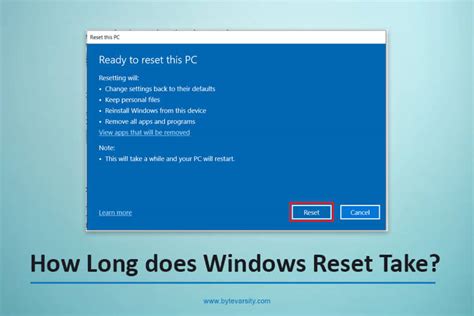 how long should it take to reset a computer