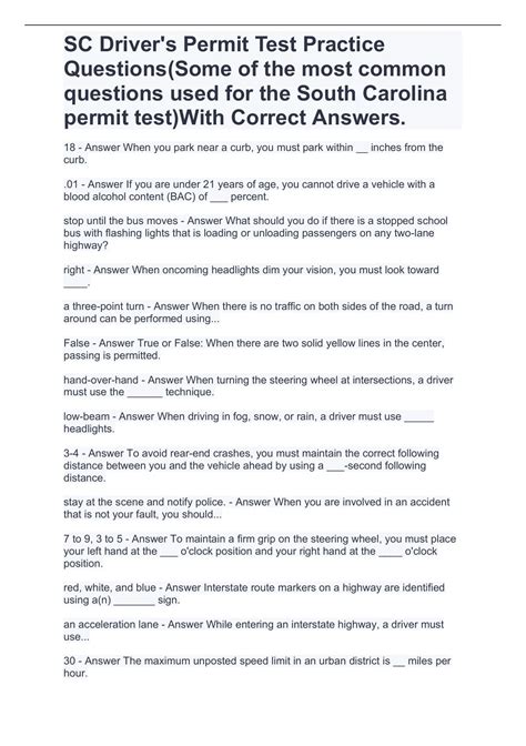 how many questions are on the permit test in south carolina