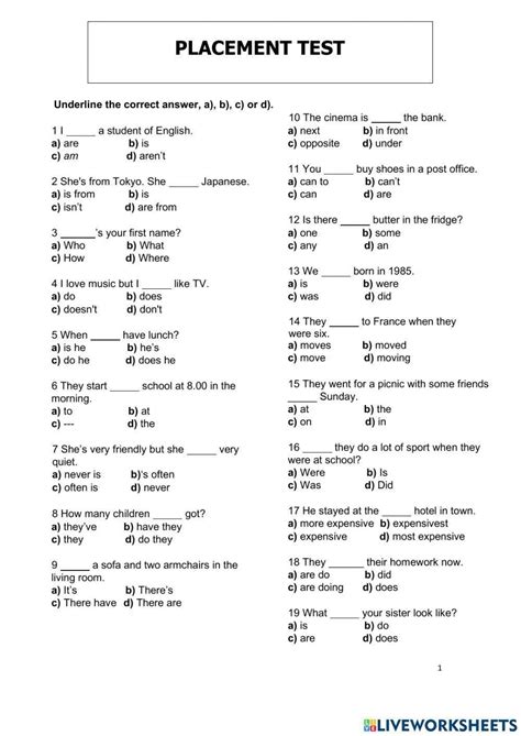 how many questions are usually on a placement test