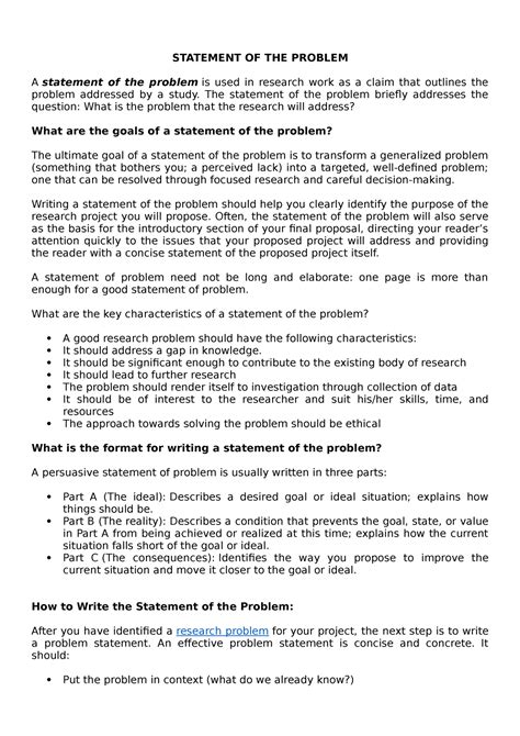 how many statement of the problem in research