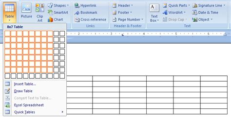 how many ways to create a table in ms word 2007