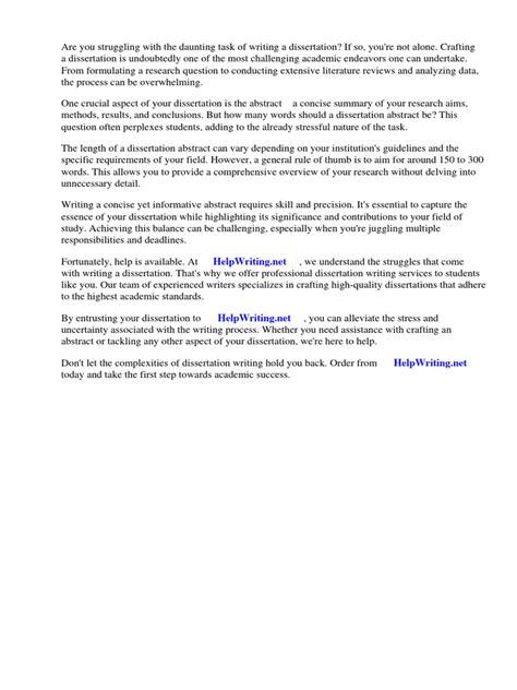 how many words in a dissertation abstract