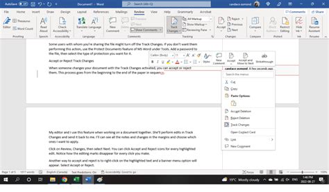 how to accept editing in word