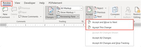 how to accept edits in word document