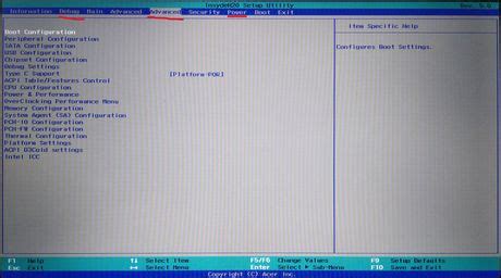 how to access advanced bios settings acer