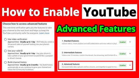 how to access advanced features youtube