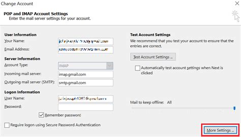 how to access smtp settings in outlook
