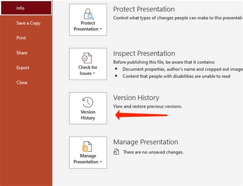 how to access version history in ppt