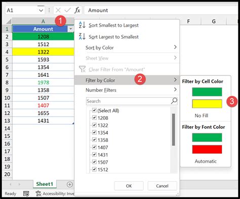 how to activate filter by color in excel