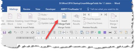 how to activate insert merge field in word