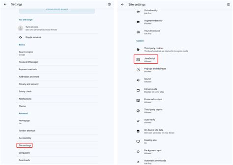 how to activate javascript in chrome android
