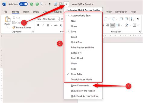 how to activate quick access toolbar in word