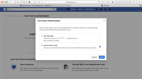 how to activate two factor authentication on facebook page