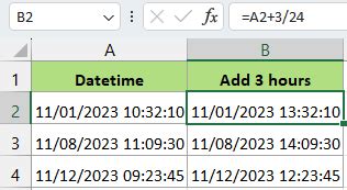 how to add 1 hour to datetime in excel