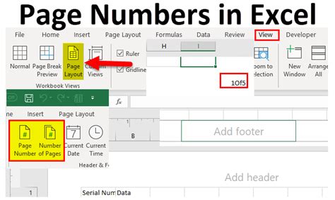 how to add 1 of page numbers in excel