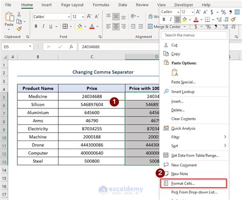 how to add 100 separator in excel