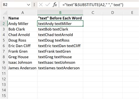 how to add a character before a word in excel