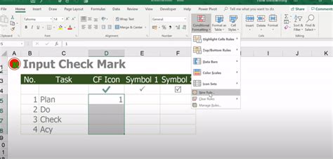 how to add a check mark in excel cell