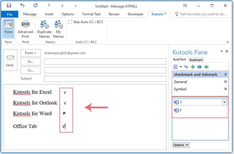 how to add a checkmark in outlook email