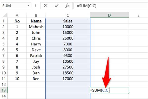 how to add a column in excel sum