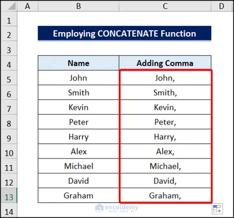 how to add a comma after a number in excel