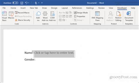how to add a fillable text box to a word document