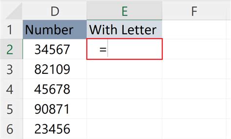 how to add a letter to a number in excel