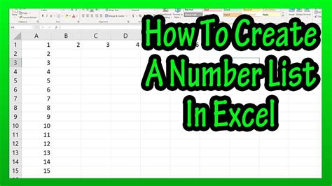 how to add a number list on excel