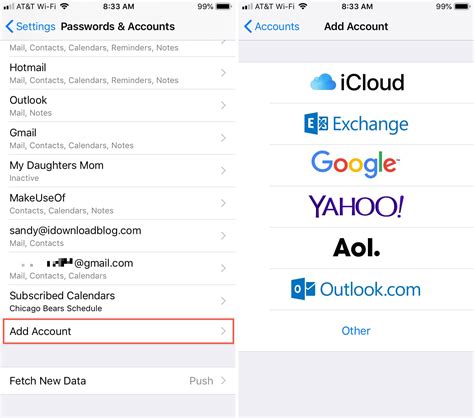 how to add a second email account to iphone mail