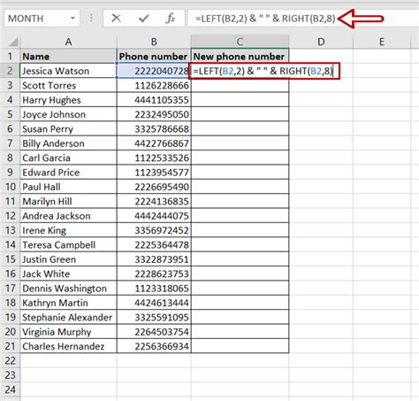how to add a space in a text string in excel