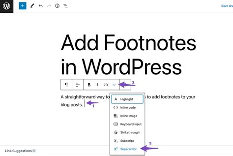 how to add a superscript in wordpress