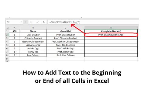 how to add a text in all cells in excel