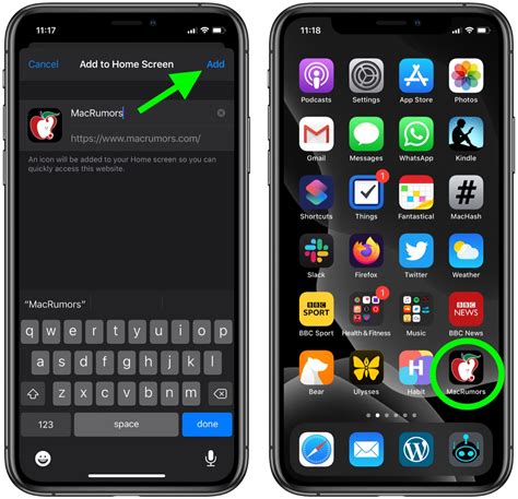 how to add a website to home screen on apple phone