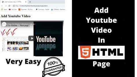 how to add a youtube video in html notepad