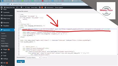 how to add adsense code in wordpress header