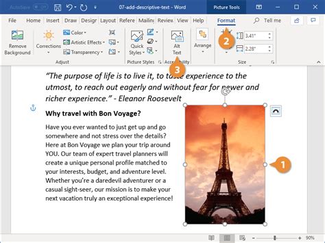 how to add alt text description in word