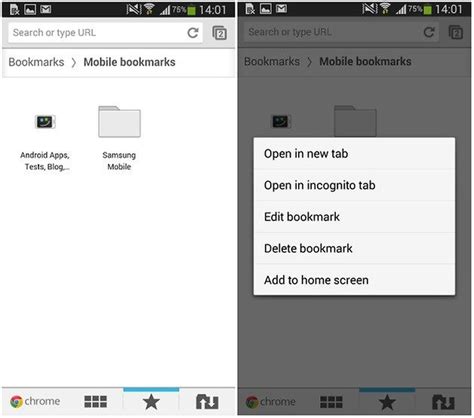 how to add bookmarks to home screen android