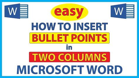 how to add bullets in two columns in word