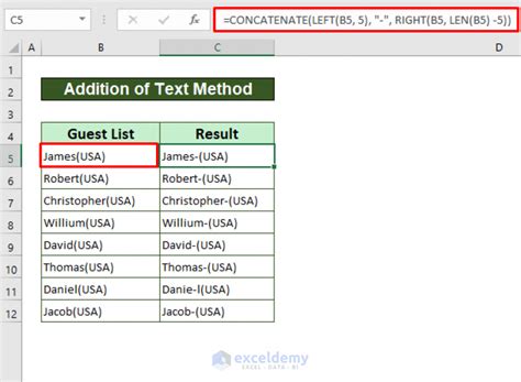 how to add characters in excel with formula