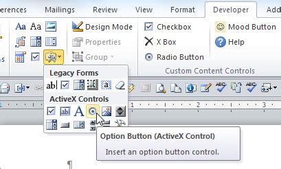 how to add click button in word