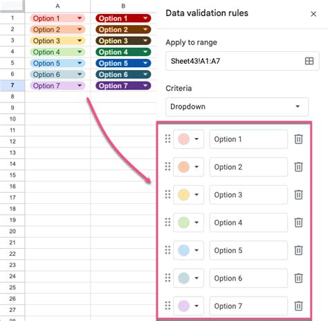 how to add color in drop down list in google sheets