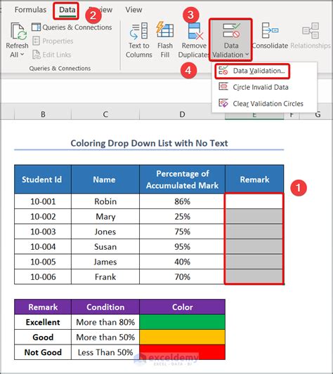 how to add color to drop down options in excel