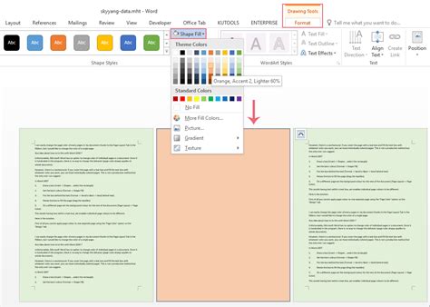 how to add color to just one page in word