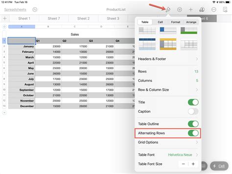 how to add color to row in numbers